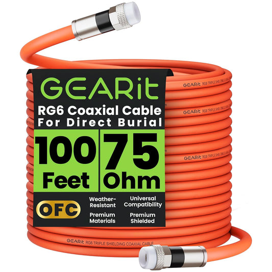 GEARit Coaxial Cable for Direct Burial 100ft RG6 Waterproof
