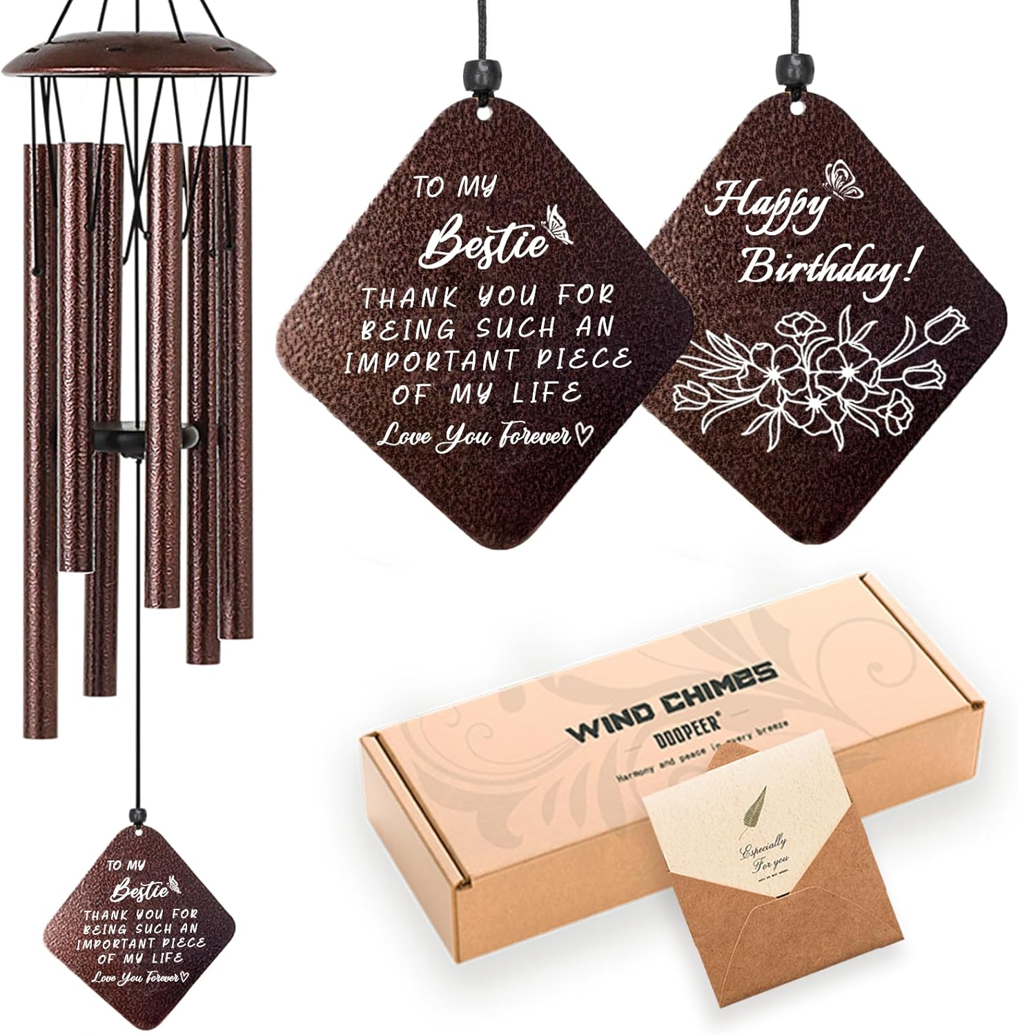 Unique Best Friend Birthday Gifts with 32in Bronze Wind Chimes