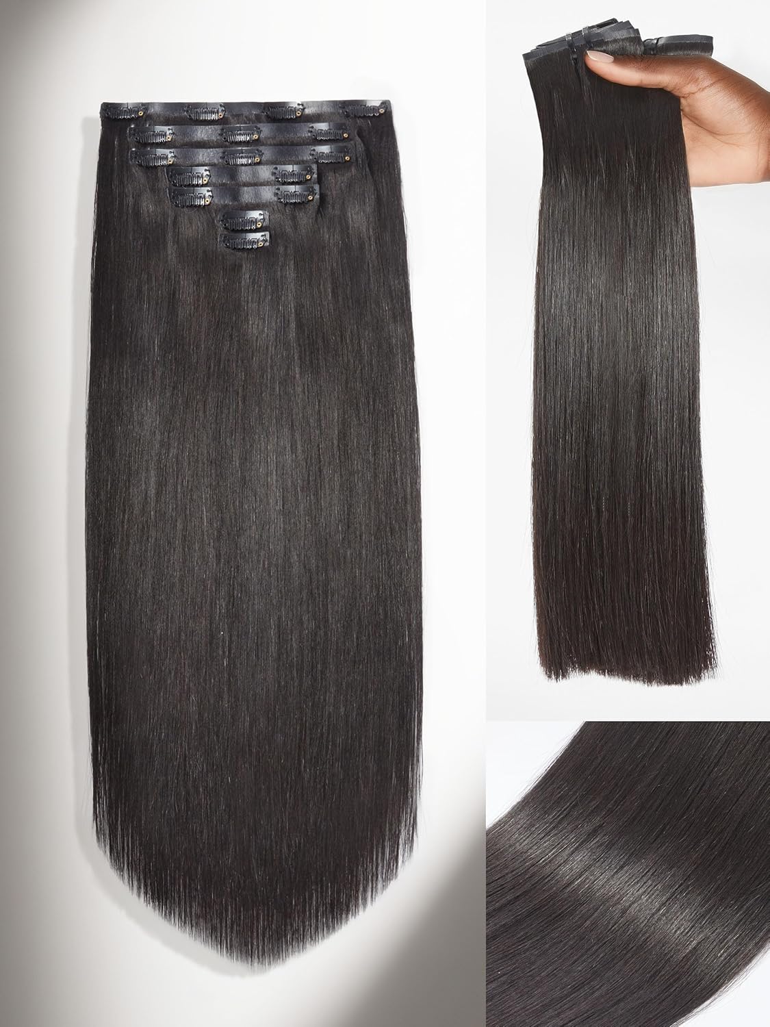 LUVME Clip in Hair Extensions for Natural Black Silky Hair