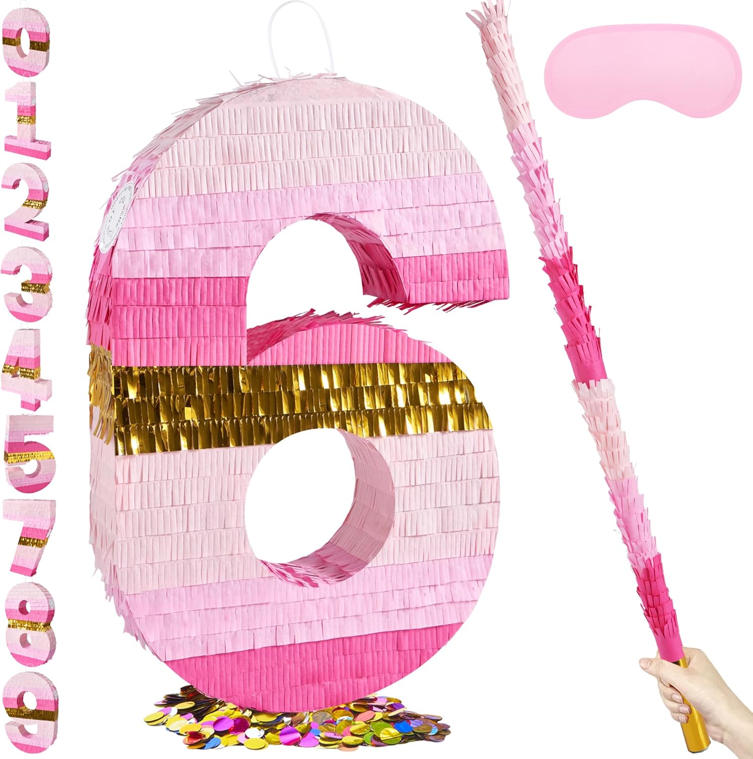 20 Inch Number 6 Pinata in Pink Gold for Birthday Celebrations