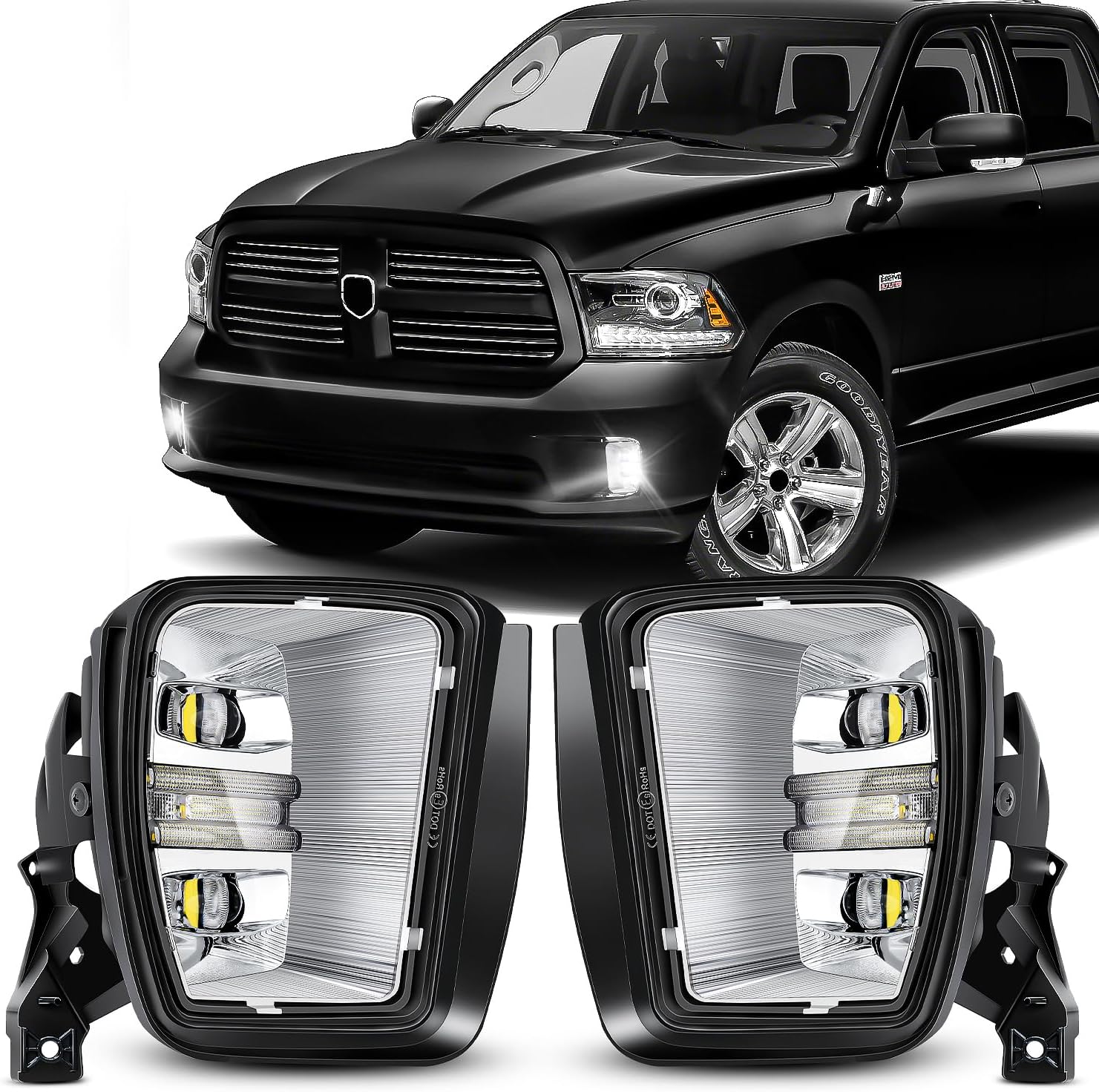 Led Fog Lights with Daytime Running Lights for Dodge Ram 1500