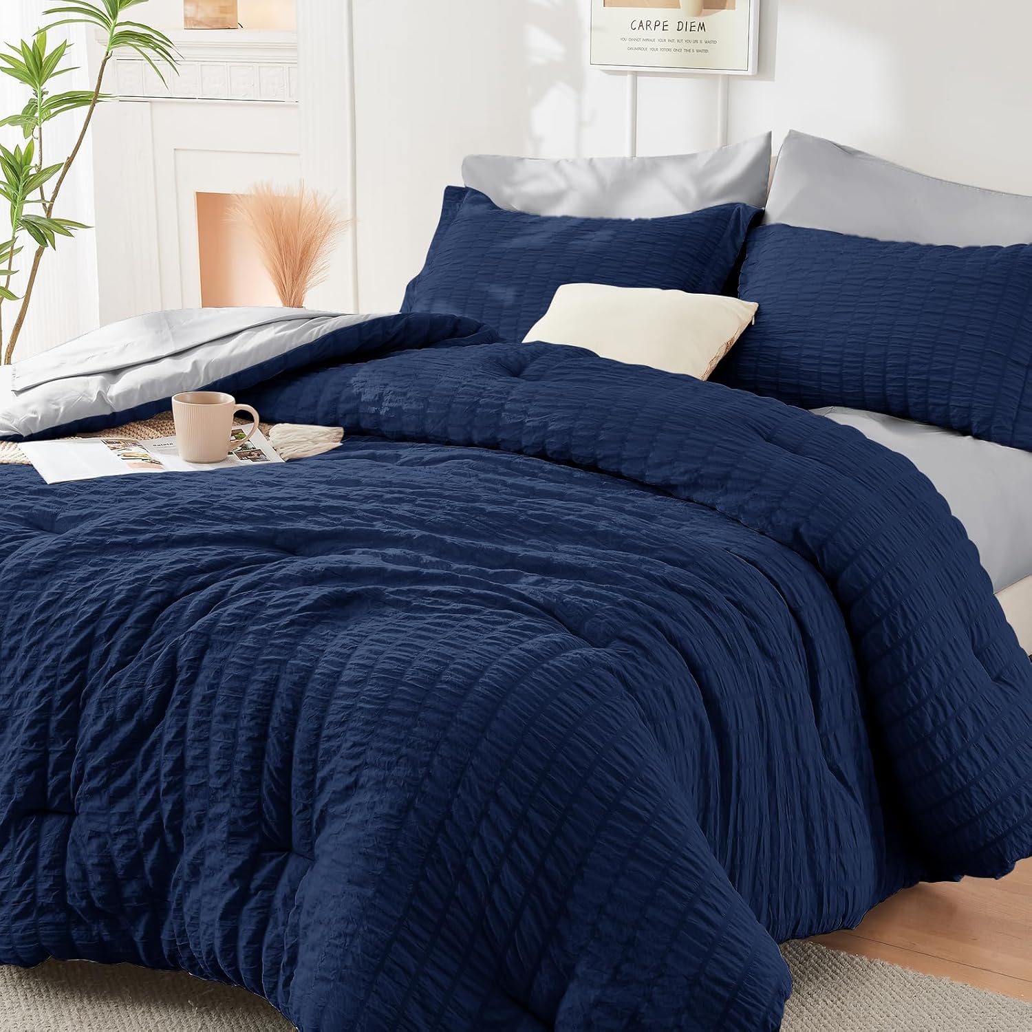 HYMOKEGE Navy Blue Queen Comforter Set for All Seasons