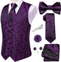 Hi-Tie Men's Silk Vest Bowtie Set Formal Suit Vest 7PCS - Complete