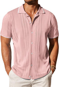 Men's Knit Button Down Shirt Short Sleeve Polo - Vintage Casual