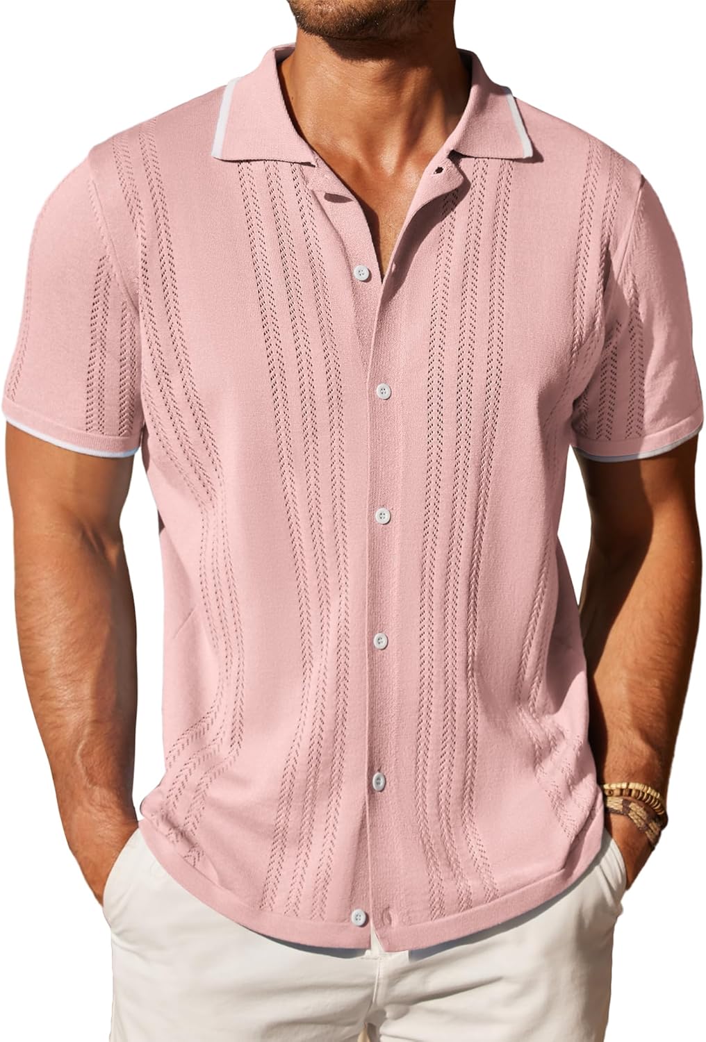 COOFANDY Men's Knit Button Down Shirt for Casual Beach Style