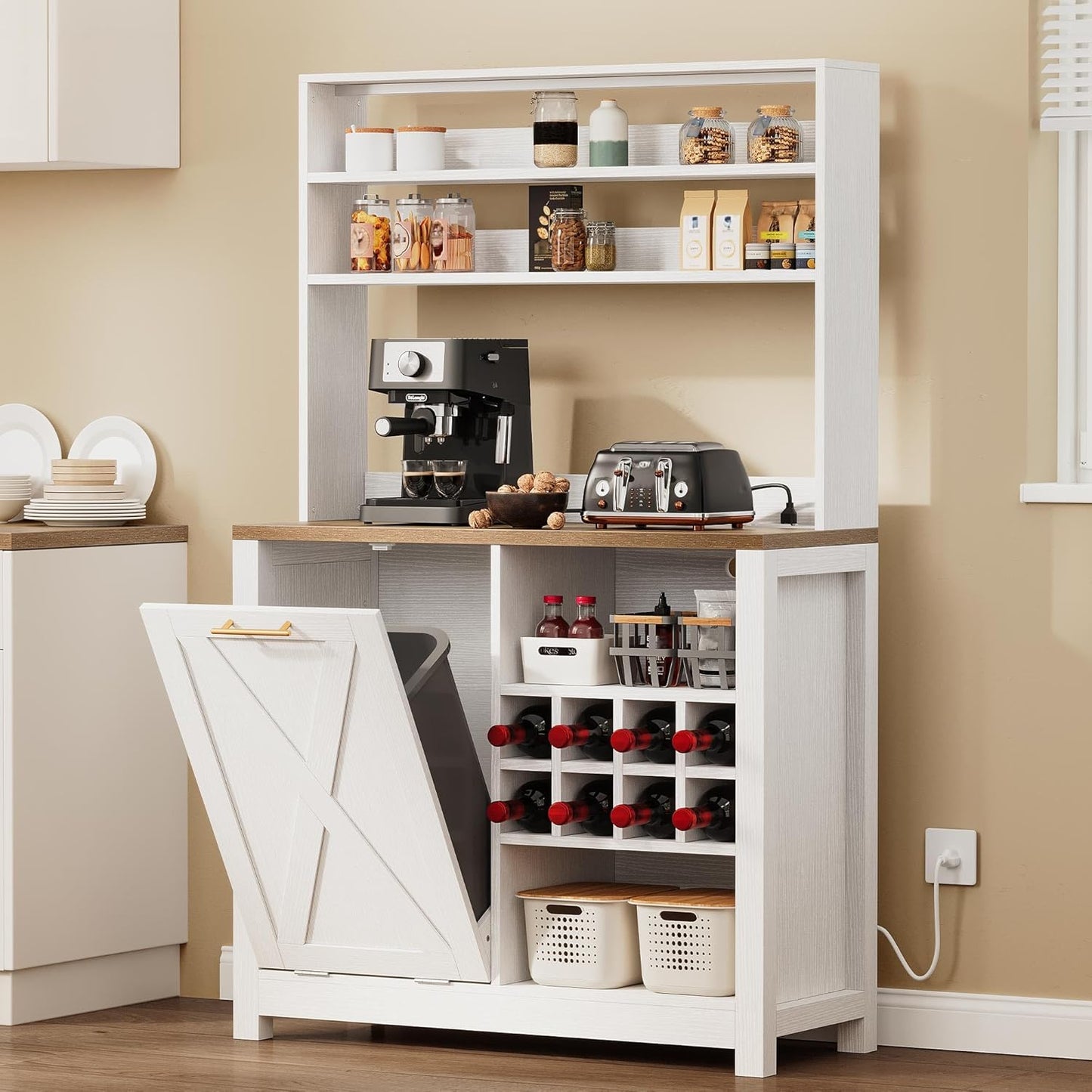6-Tier Farmhouse Kitchen Rack with Wine Storage