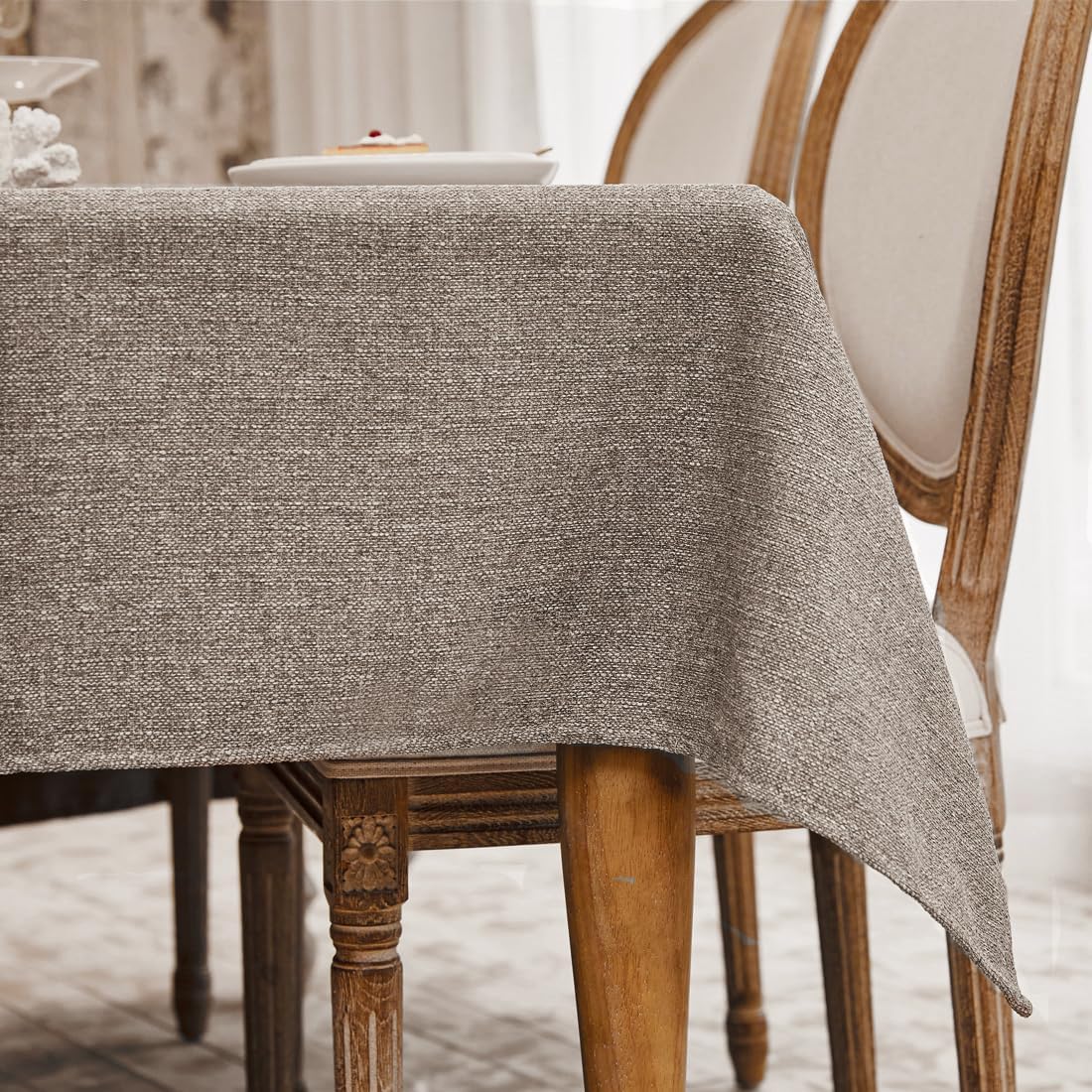 Faux Linen Table Cloth 57x85 Inches Waterproof Taupe Gray