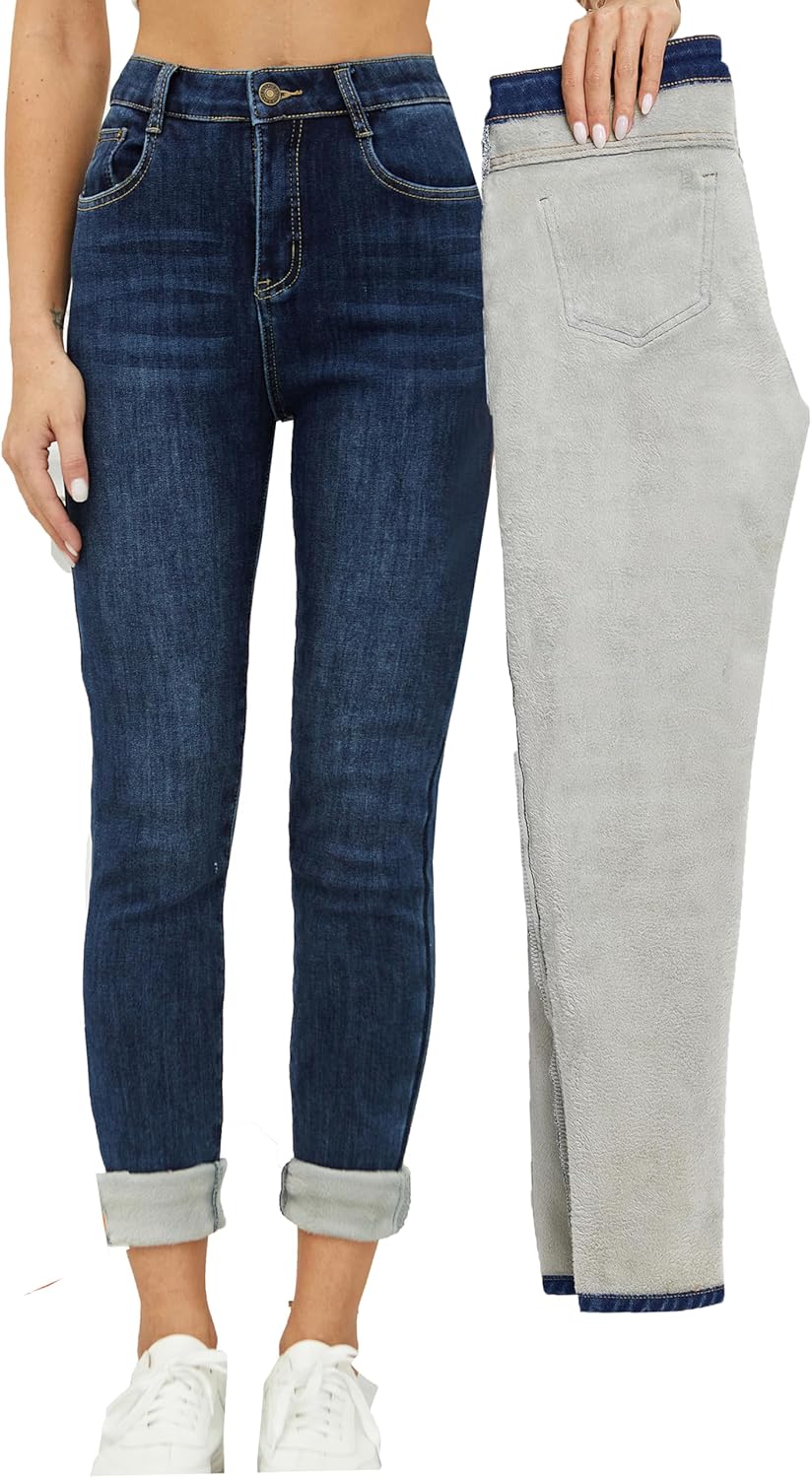 Fleece Lined Winter Jeans for Women - Warm Thermal Denim Pants