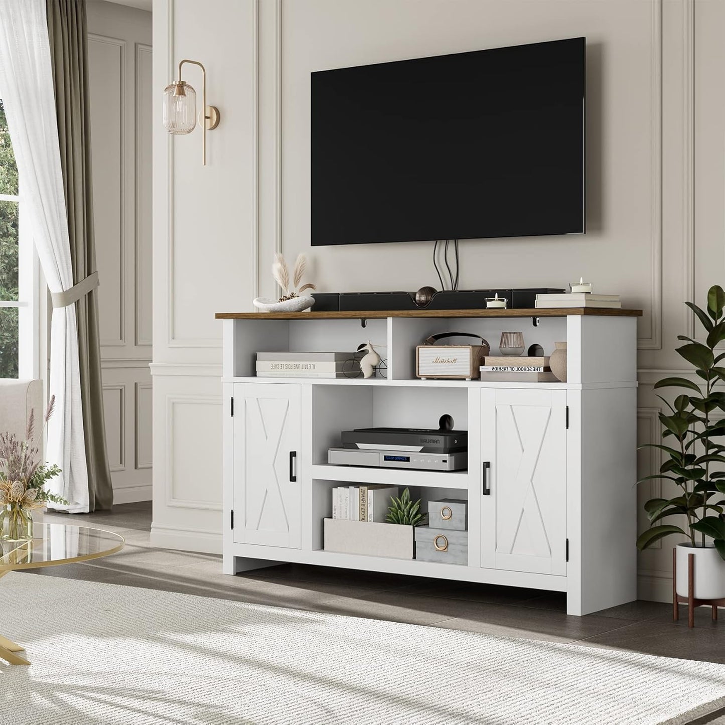 Modern Farmhouse TV Stand - Storage & Style in White