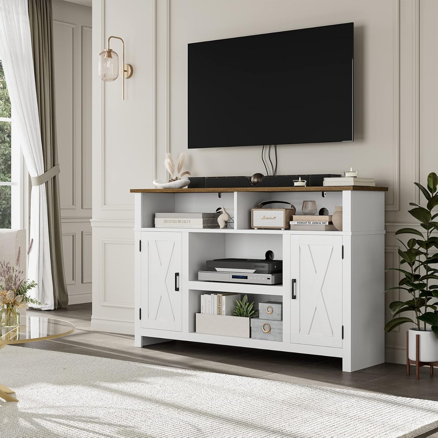 Modern Farmhouse TV Stand - Storage & Style in White