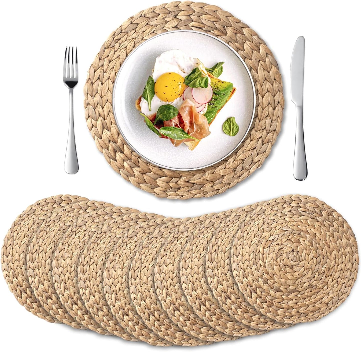 Natural Water Hyacinth Round Woven Placemats for Dining Table
