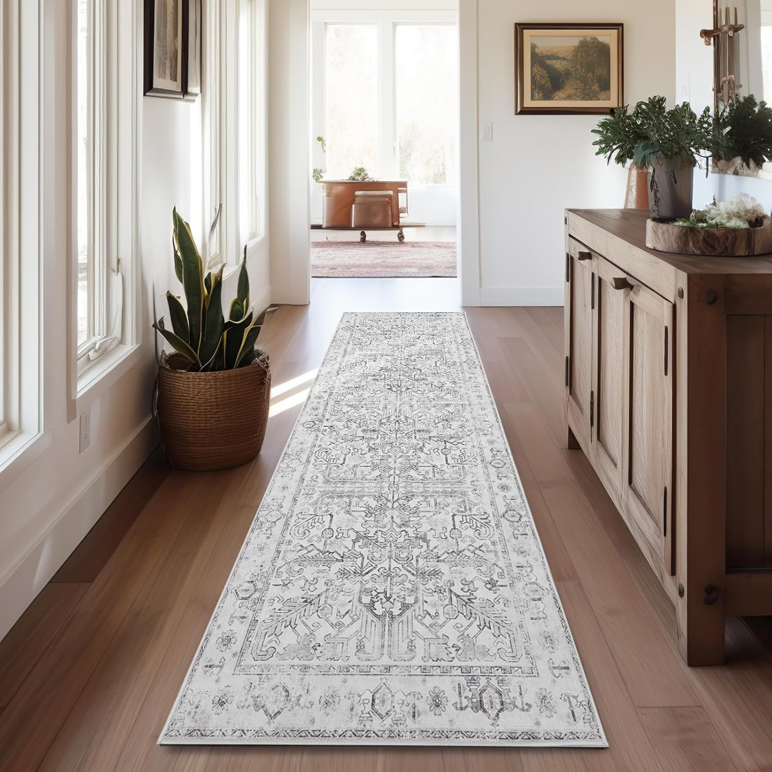 Jinchan Runner Rug 2x12 Vintage Washable Floral Print Carpet