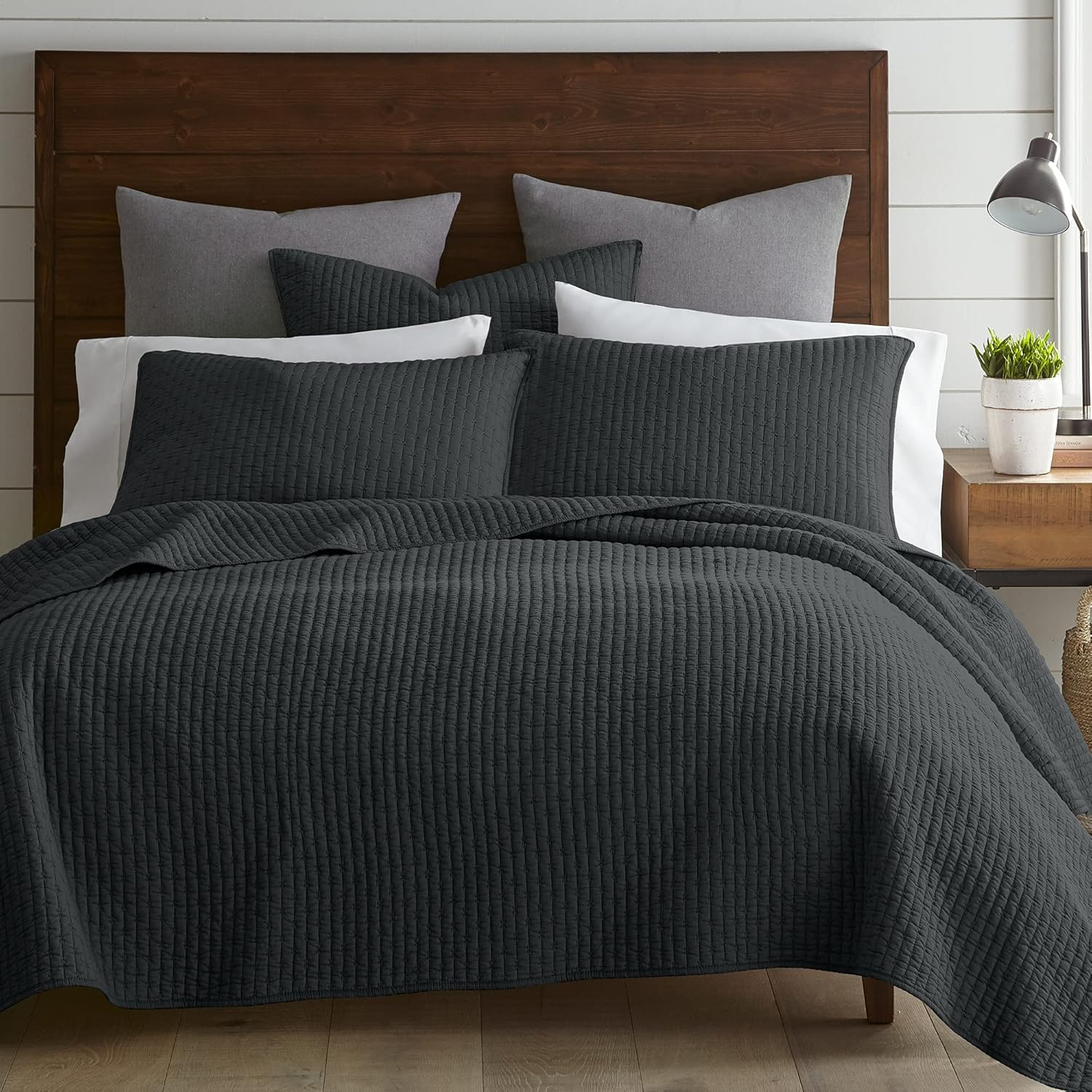 Levtex Home Cross Stitch Twin XL Quilt Set - Soft Charcoal Bedding