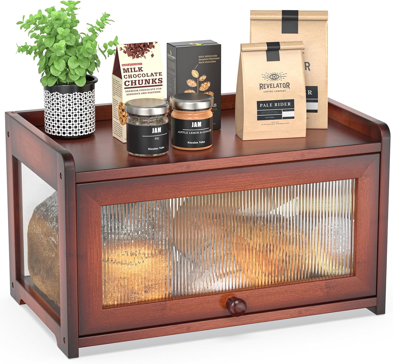 Bamboo Bread Box for Kitchen Countertop with Clear Windows
