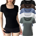 5 Pack Short Sleeve for Womens Square Neck T Shirts - Slim Casual Pack