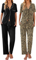 Ekouaer Womens Pajamas 2-Pack Short Sleeve Button Up Sets - Cozy