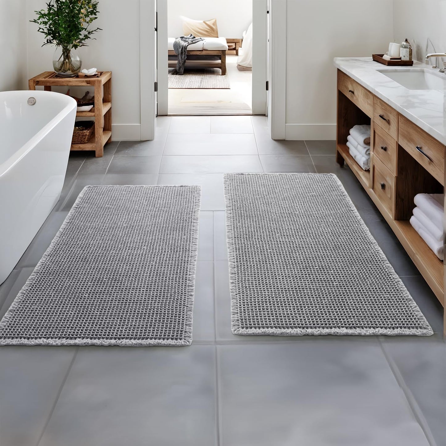 MIULEE Set of 2 Waffle Bathroom Runner Rugs for Cozy Spaces