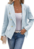 Tweed Plaid Blazer Jacket - Slim Double-Breasted Fall Coat