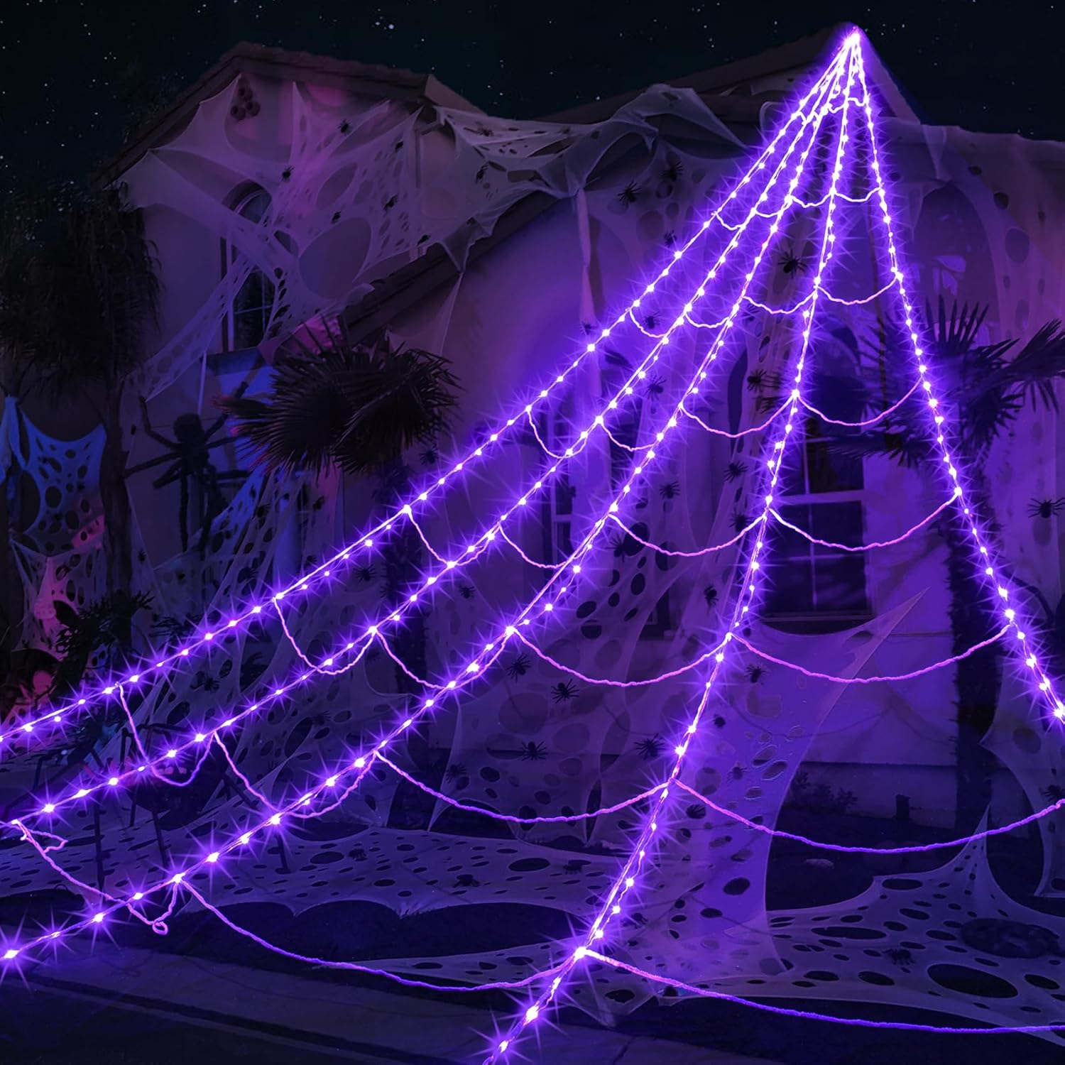 Giant 23 Ft Halloween Spider Web Lights with 290 LEDs for Decor