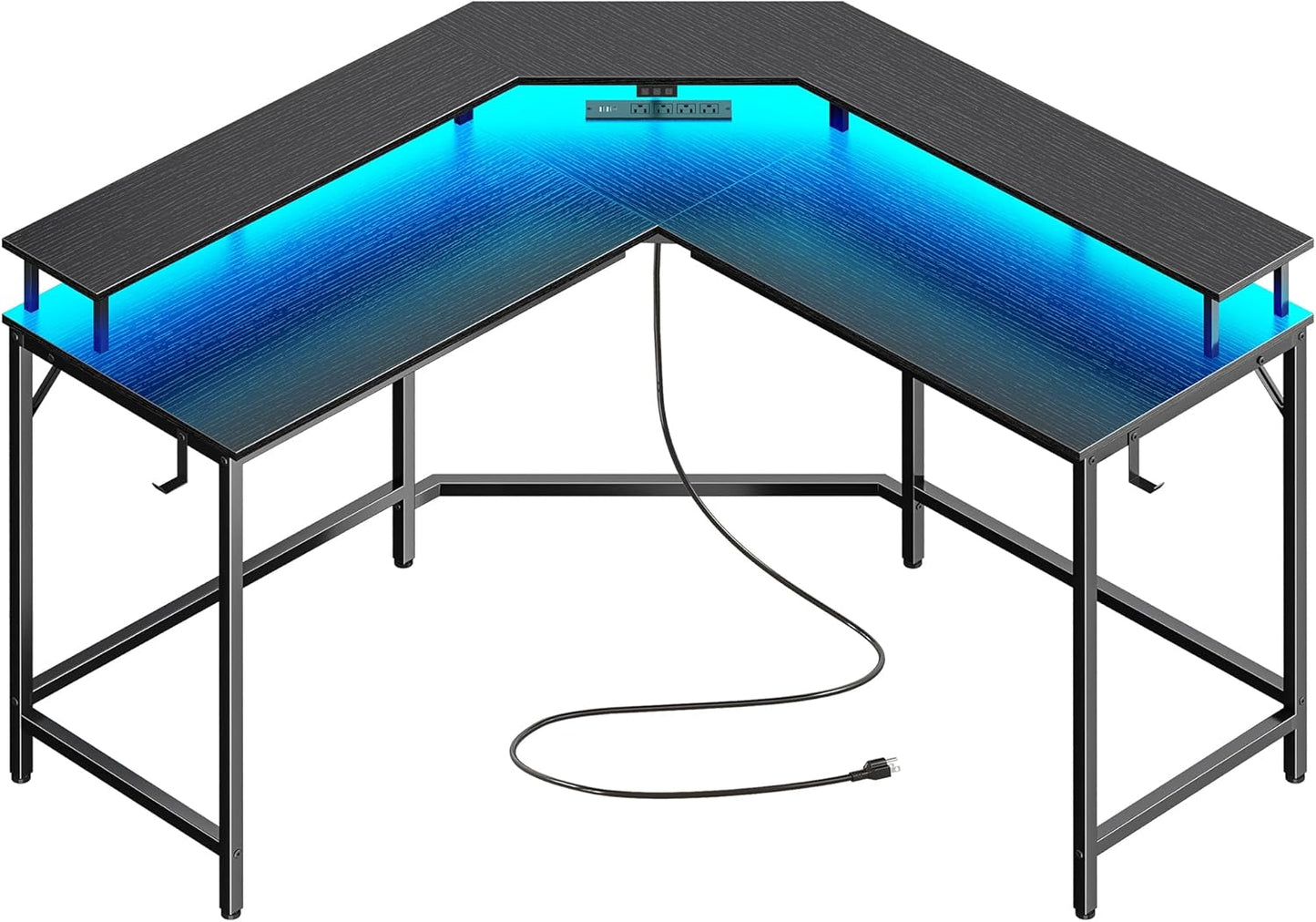 Huuger L Shaped Gaming Desk with LED Lights and Power Outlets