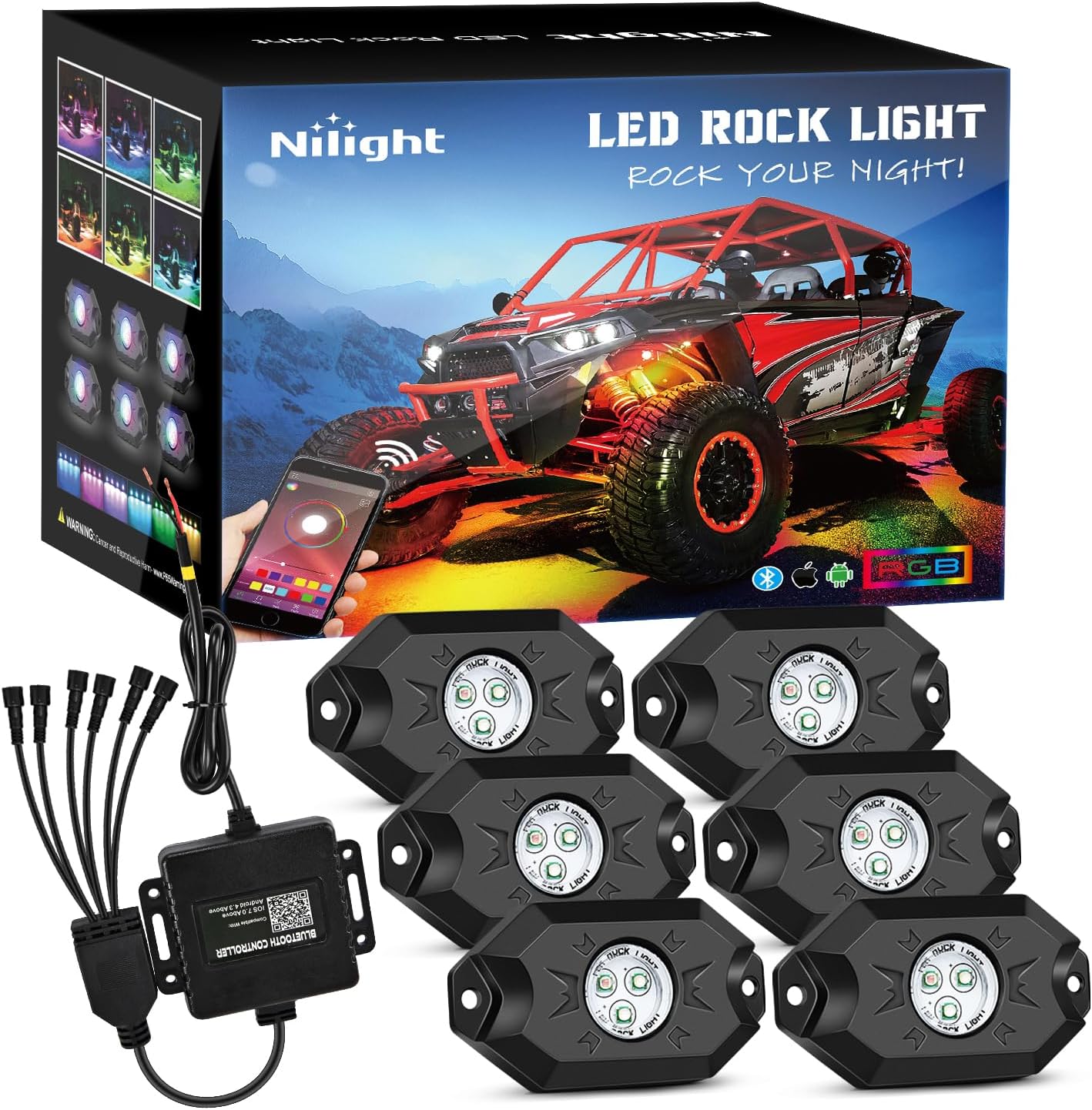 Nilight RGB LED Rock Lights Kit for Trucks and ATVs - Multicolor