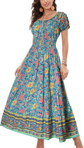 Women's Boho Floral Tiered Maxi Dress - Short Sleeve Summer Flow
