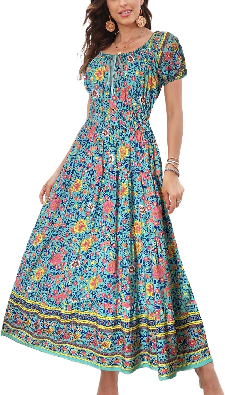 OSTOO Women's Boho Floral Print Maxi Dress for Summer Style