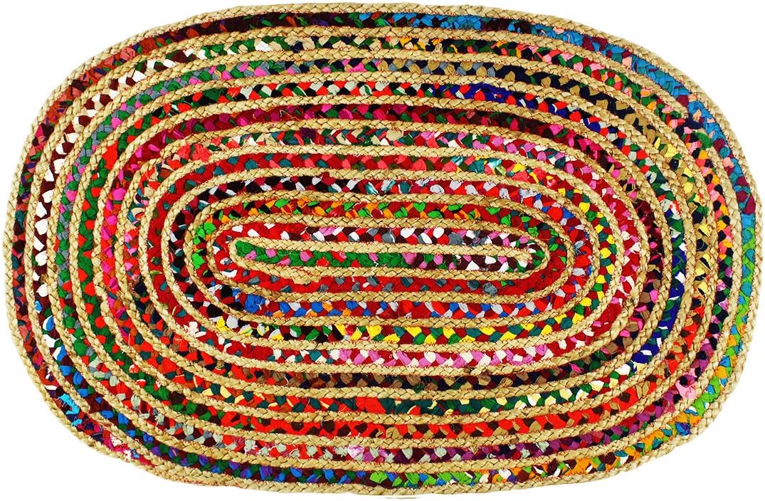 Hand Woven Reversible Jute & Cotton Multi Chindi Braid Rug
