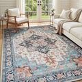 6x9 Area Rug Washable Vintage Boho Low Pile Rug - Soft, Non-Slip