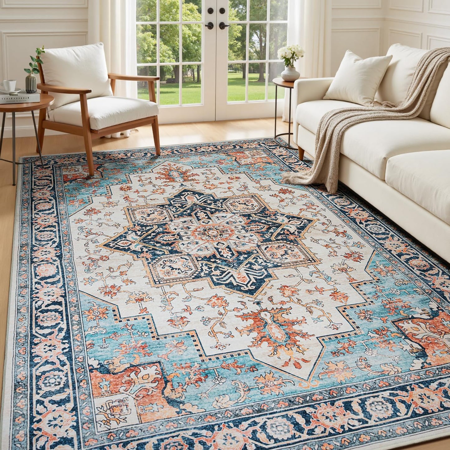 6x9 Washable Area Rugs for Living Room - Soft Vintage Style