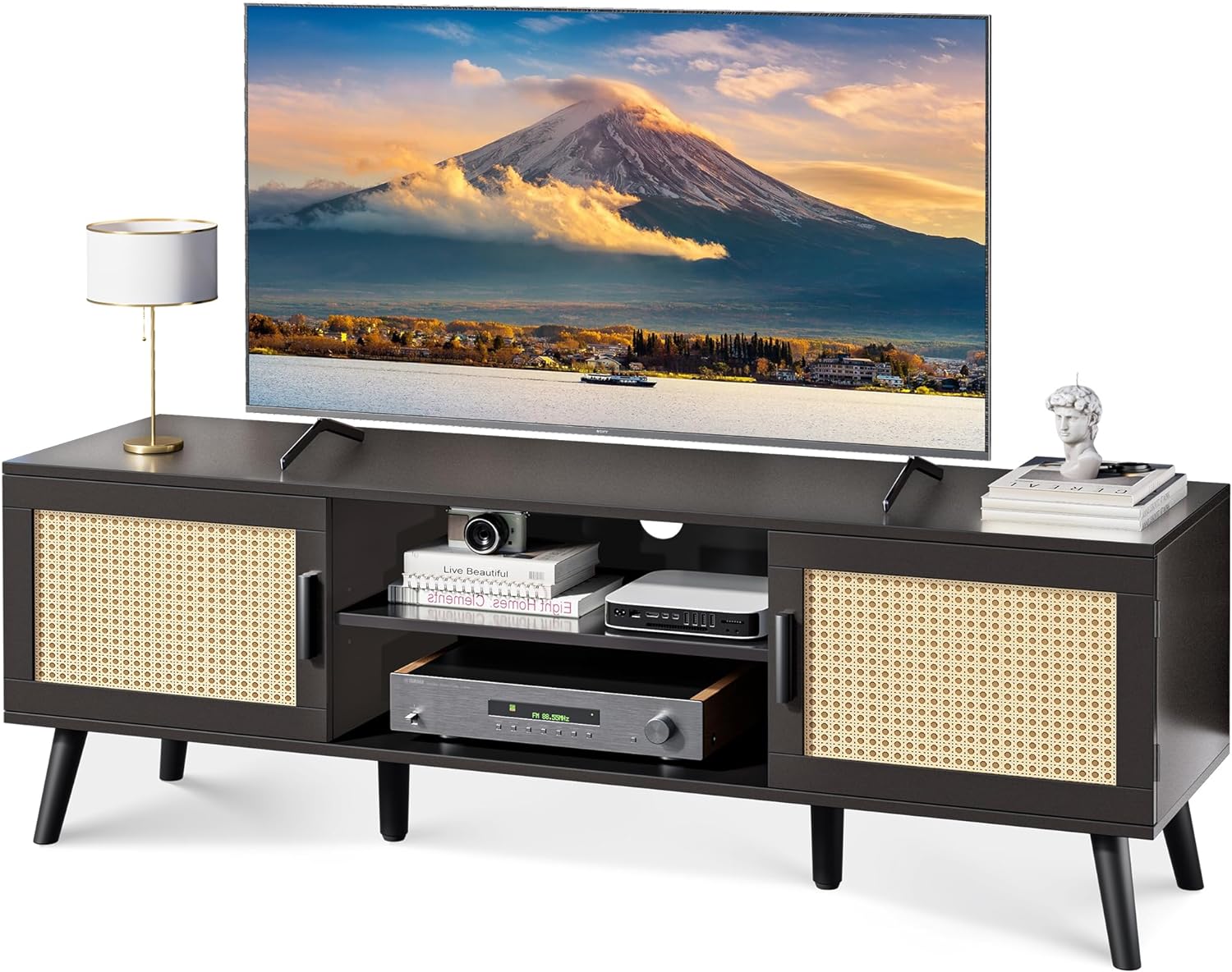 Adjustable Shelf TV Stand, Rattan Console - Superjare