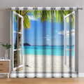 Jekeno Ocean Beach Palm Trees Blackout Curtains for Summer Decor