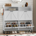 4-Drawer Wooden Shoe Cabinet with Hooks - Slim Flip Storage