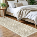 Vintage Floral 2x7 Runner Rug, Beige Tan White - Washable Soft Runner