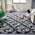 DweIke Fluffy Tie-Dyed Black White Rugs for Cozy Spaces