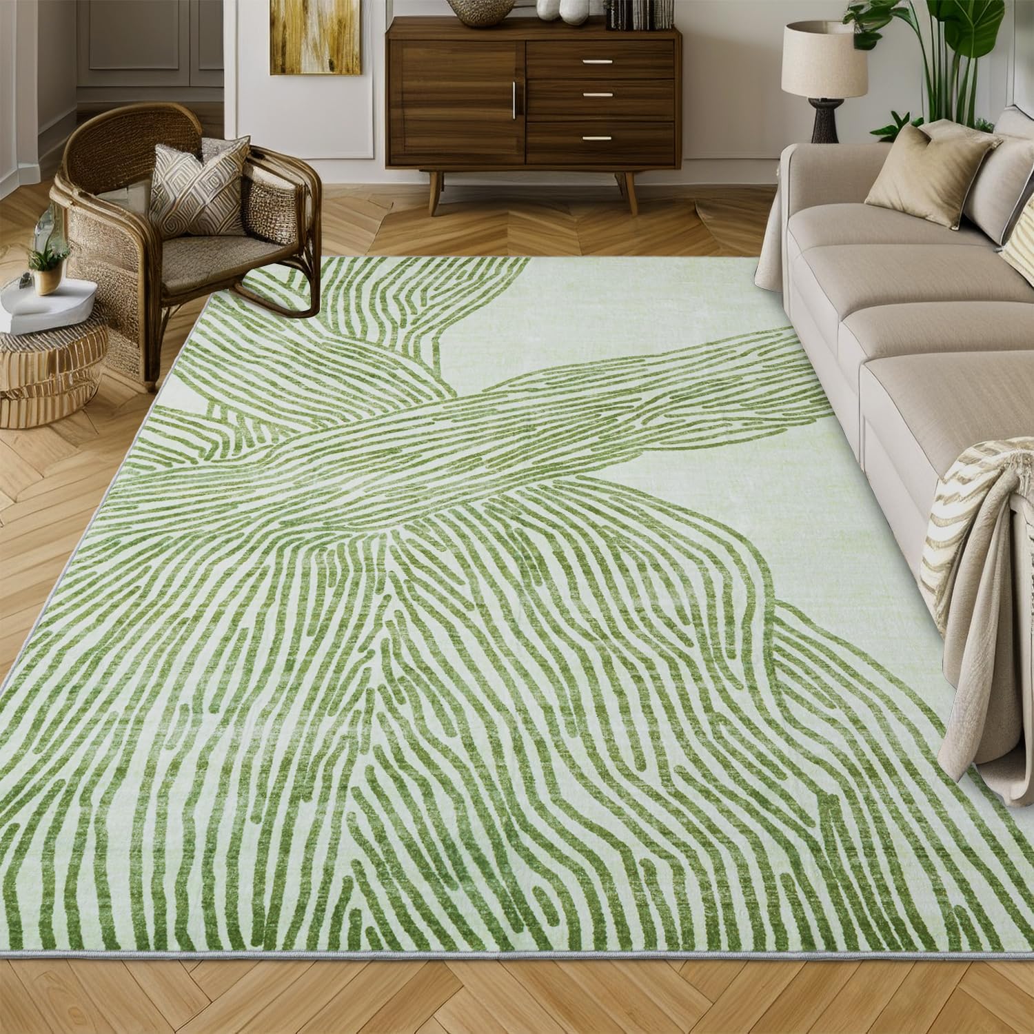YIHOUSE Green Rug for Living Room - Modern Abstract Area Rug