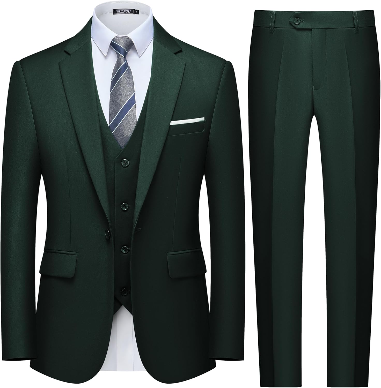 WULFUL Men's Slim Fit 3 Piece Suit for Business and Parties