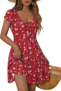 HUHOT Teen Petite Floral Short Summer Mini Dress - Cute Milkmaid Style