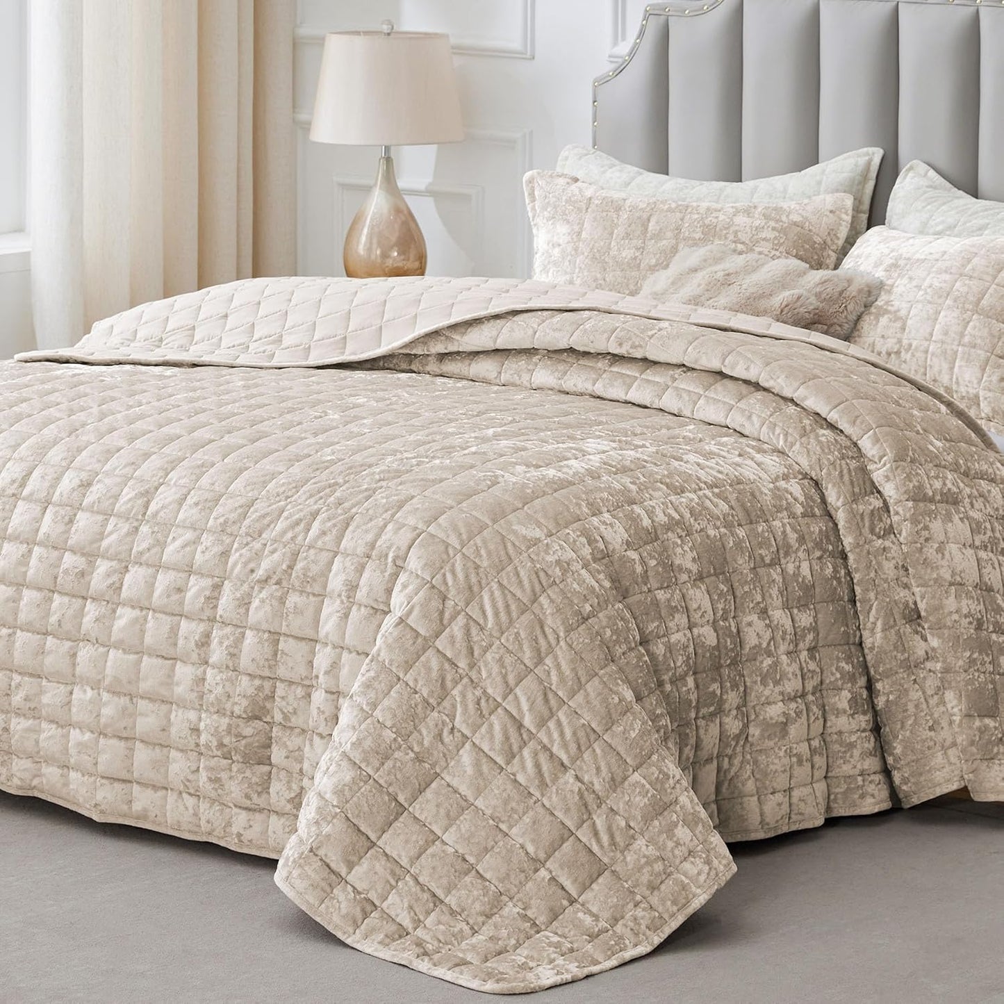 BEDELITE Velvet Quilt Set Queen Size for Luxurious Comfort