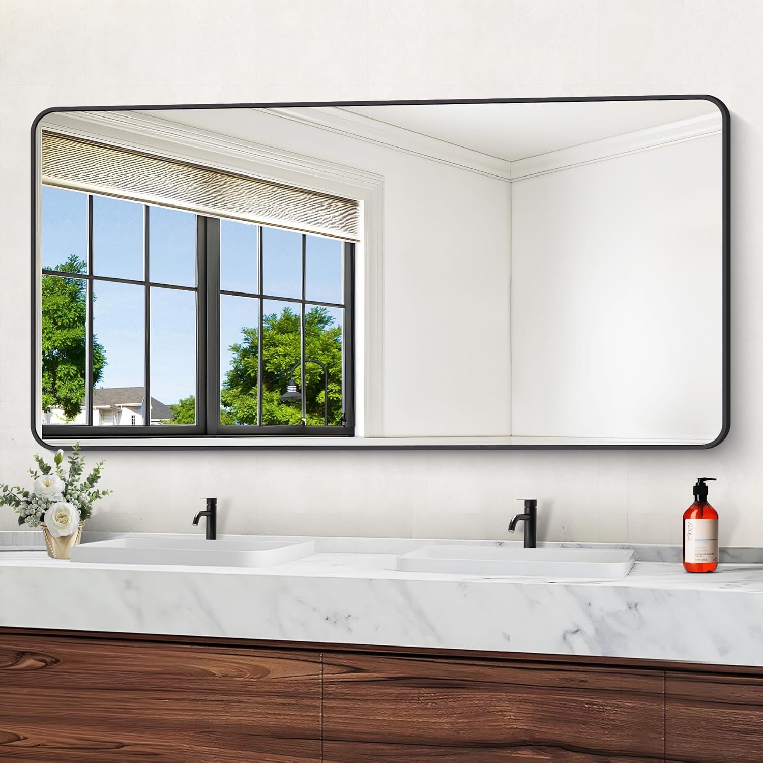 72in x 36in Matte Black Wall Mirror for Bathroom and Living Room