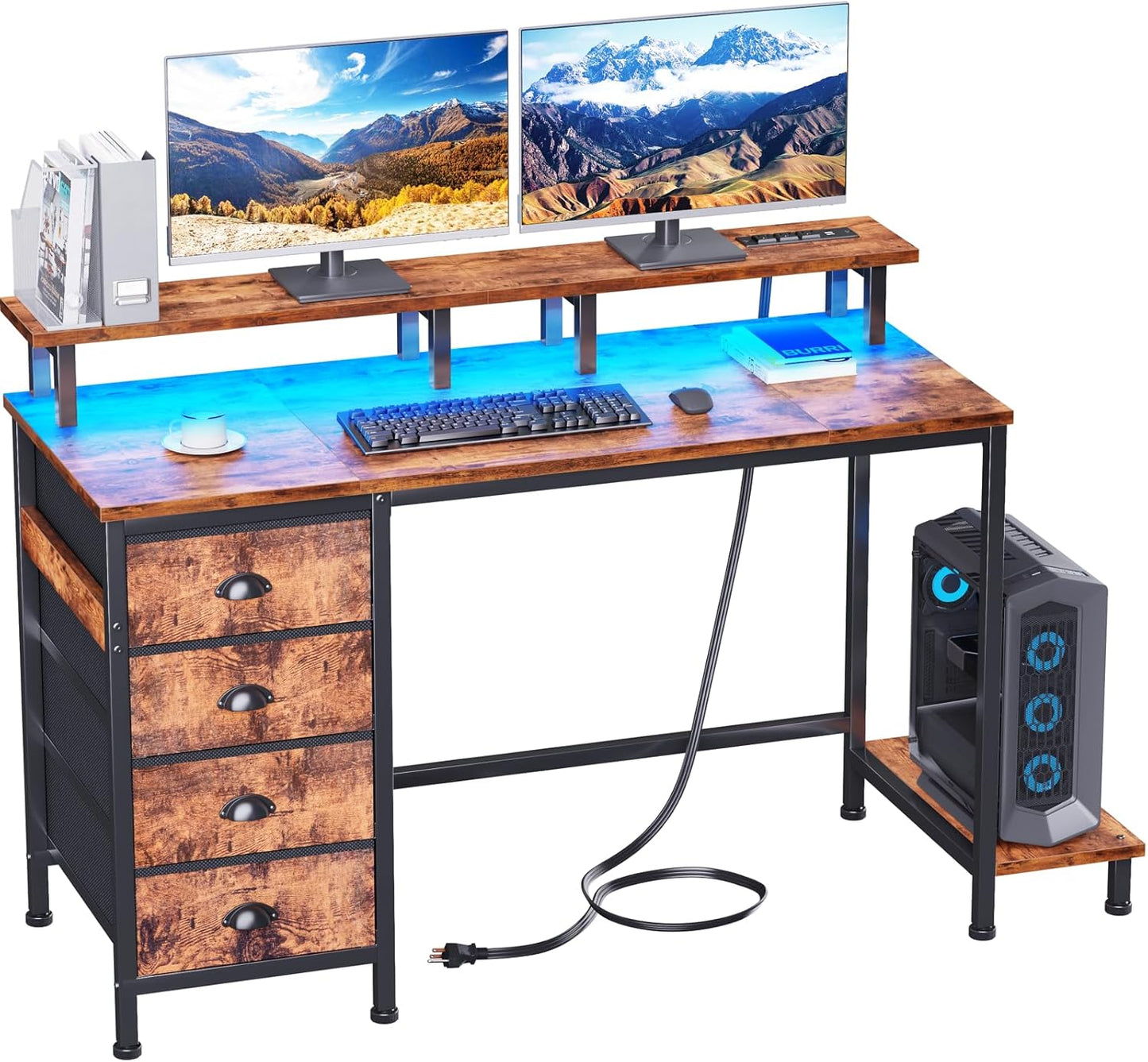 47 Gaming Desk with Power Outlets & LED Lights