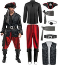 Men Pirate Costume Set for Halloween - Shirt Vest Pants Hat