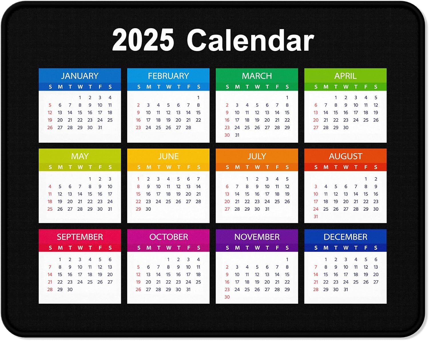 2025 Calendar Mouse Pad - Anti-Slip Rubber Mat for Office & Gaming