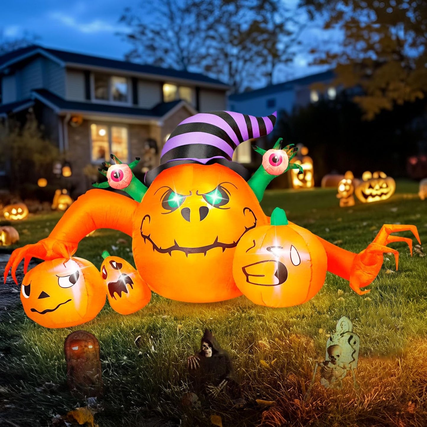 8FT Pumpkin Halloween Inflatables Outdoor Decoration with LED Lights