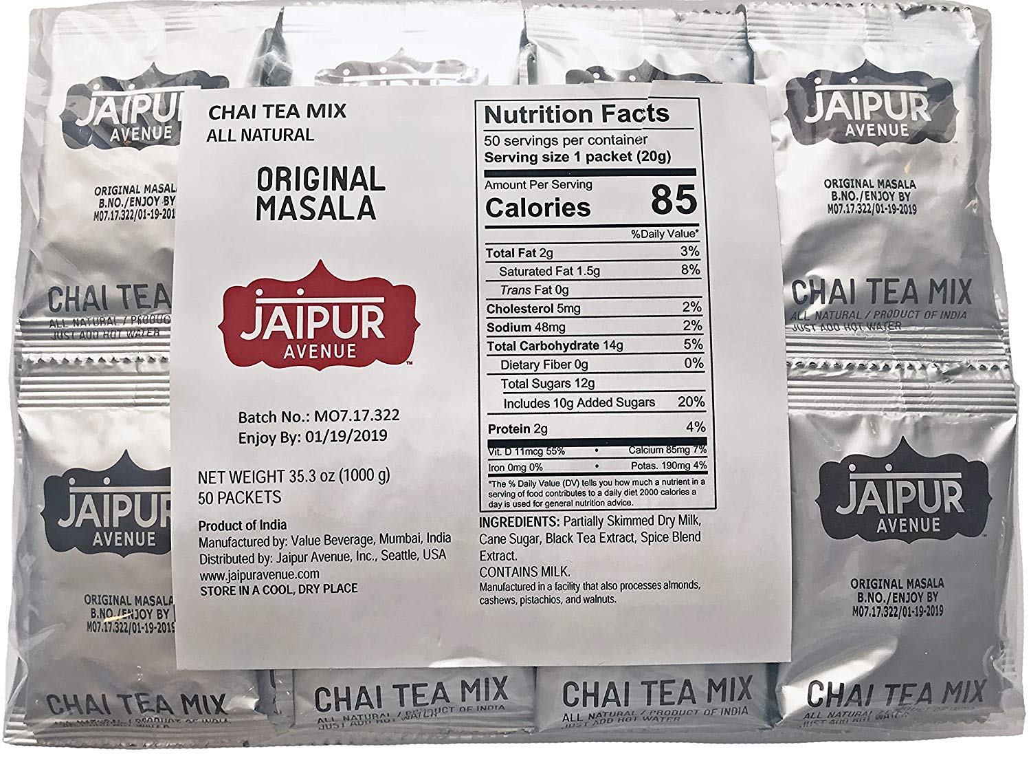 Authentic Masala Chai Tea Mix with Assam Black Tea - 50 Packets