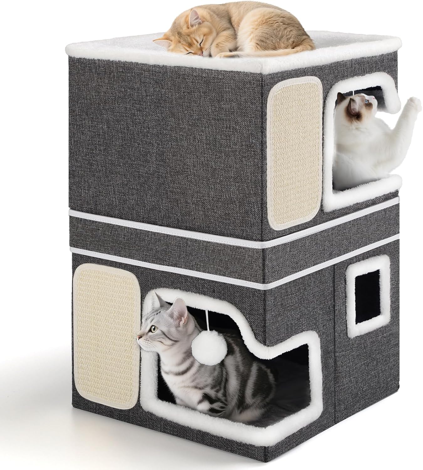 Double Cat Beds for Indoor Cats - Cozy 2-Storey Cat House