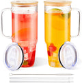 40 oz Glass Tumbler with Handle and Lids - Large Reusable Cup