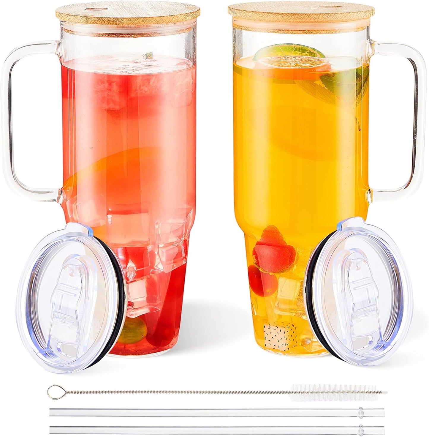 40 oz Glass Tumbler with Lids and Straws for All Drinks