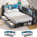Twin XL Corner Bed Frame with Bookcase Headboard and LED Lights
