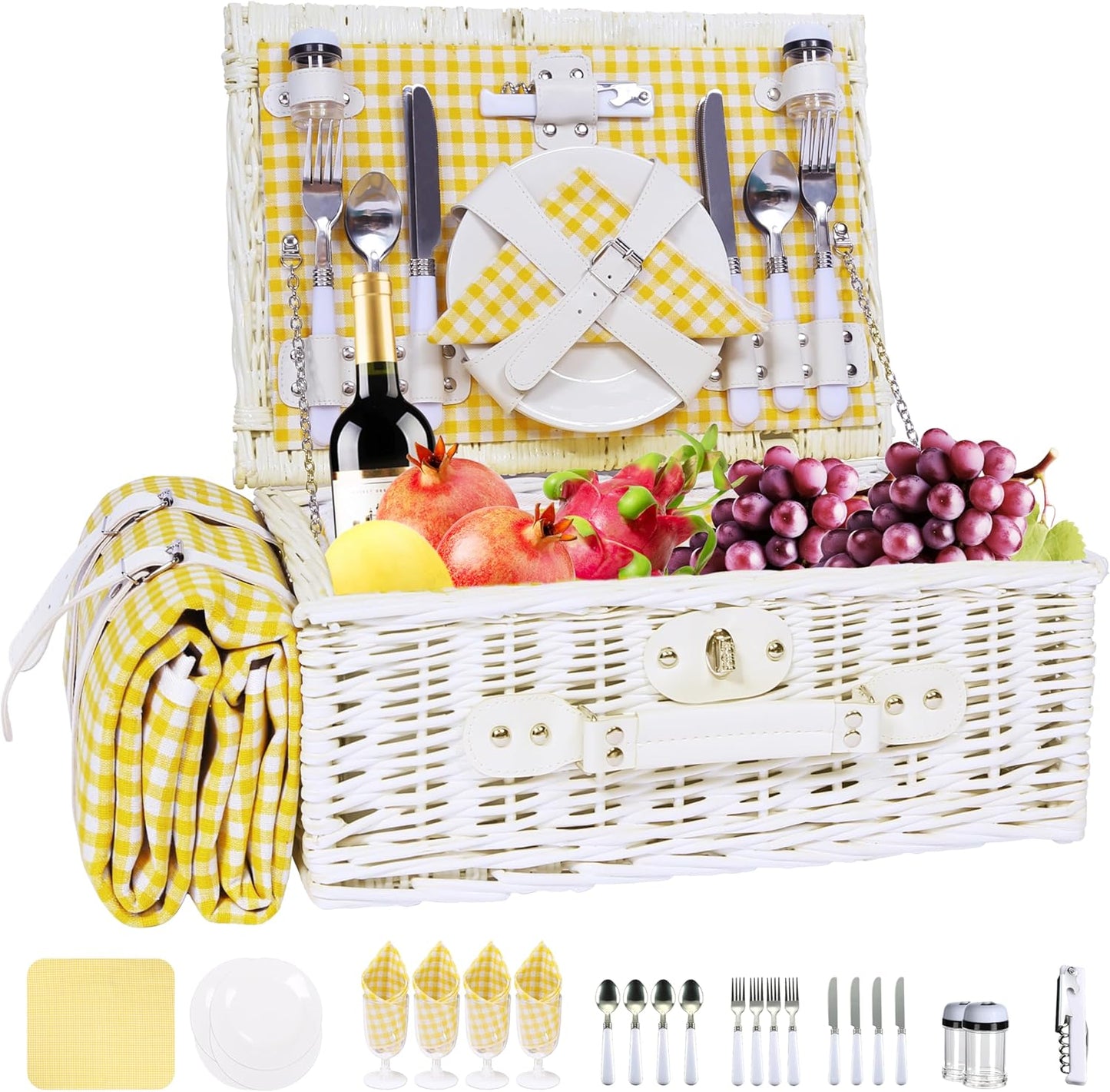 Picnic Basket Set for 4 with Waterproof Blanket and Insulation